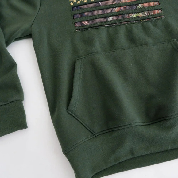 Mossy Oak Green And Brown Camo Patriotic Flag Hooded Pullover Sweater Large - Picture 10 of 10